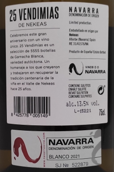 Bodegas Nekeas 25 Vendimias Garnacha Blanca 2021 Navarra Weißwein trocken 0,75l